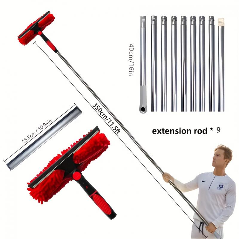 

2-в-1 двухсторонний скребок для мытья окон с большой высоты, безопасный скребок, профессиональный инструмент для мытья окон, прочное лезвие из нержавеющей стали красный