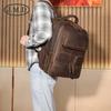 Men's Crazy Horse Leather Retro Backpack - Genuine Leather, Large Capacity for Travel, School, or Laptop Use