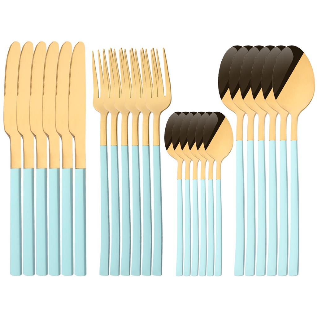 24Pcs Silver Cutlery Set Stainless Steel Dinnerware Set Knife Fork Spoon Dinner Set Kitchen Tableware Service for 6 Flatware Set