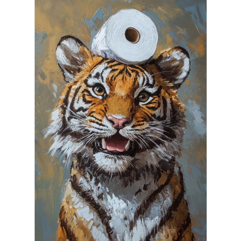 Bathroom Animal with Toilet Paper Posters Prints Fox Tiger Otter Cow Panda Monkey Canvas Painting Wall Art Pictures Home Decor