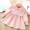 Autumn Winter Girls Sweater Long Sleeve Dress Vest Stripe Party Girl Baby Knitted Wool Dress Casual Vestidos