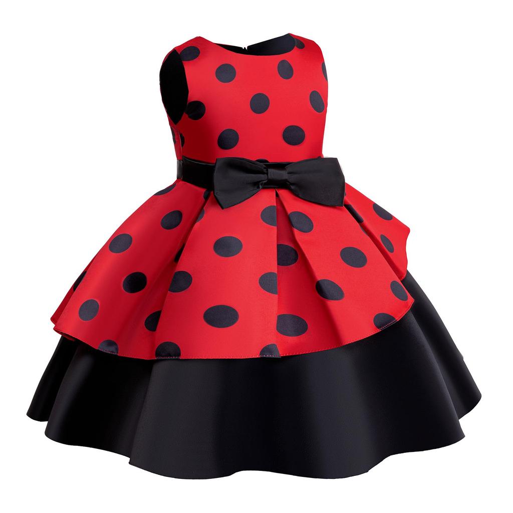 2024 Rotes Halloween-Prinzessinnenkleid mit Schleifendruck für Mädchen