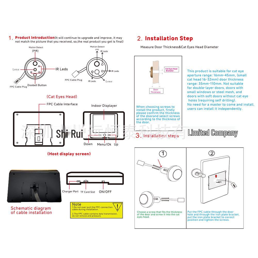 2.4G Wireless Doorbell Camera with 2.8" Screen, PIR Motion Detection, Anti-theft, 720P HD.