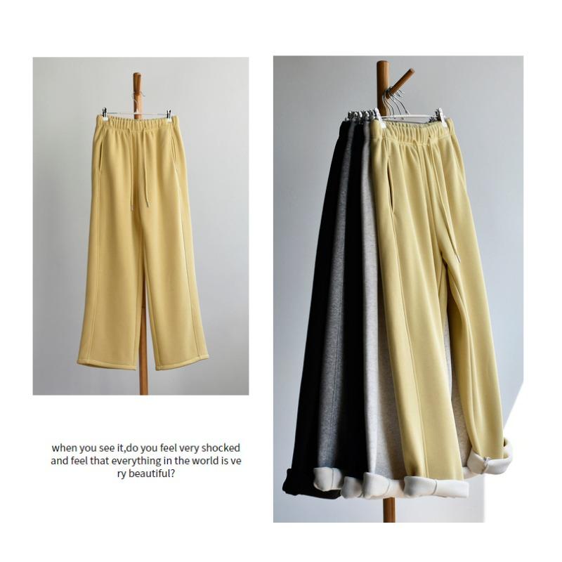 

[Extra thick air pants] Winter new women s air cotton thickened imitation cashmere and velvet wide-leg sports casual pants xl ( 67.5-75kg )
