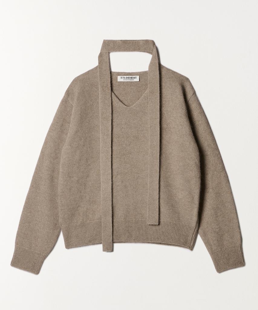 TTUDEMENT V-Neck Muffler Knit Top Mocha