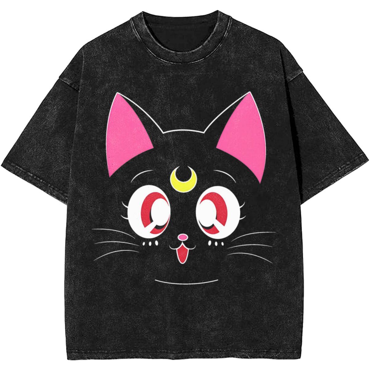 

Футболка Sailors Moons Vintage Washed для мужчин и женщин, 100% хлопок, повседневная футболка с круглым вырезом, аниме-футболки с коротким рукавом, одежда больших размеров XL