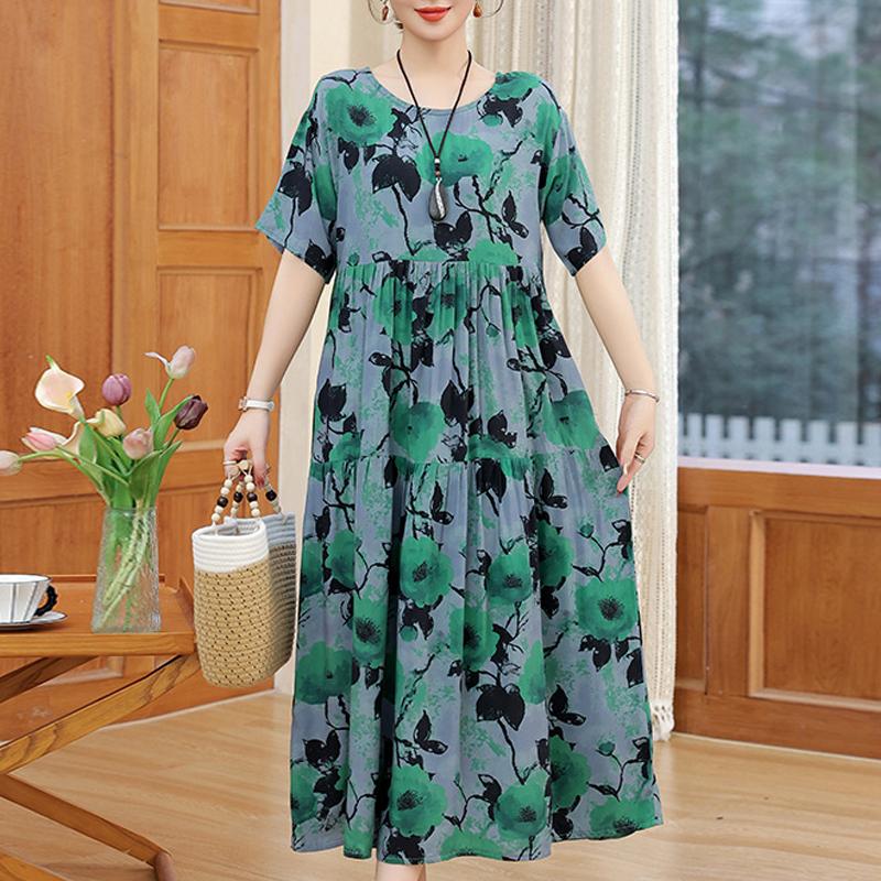 Damenkleid, Sommer, Vintage-Kleidung, lässig, kurzärmelig, langes Kleid für Damen, Sommer-Outfit