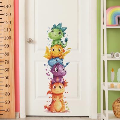 Cartoon Cute Dinosaur Stacked Luohan Bedroom Door Stickers Home Background Beautification Decoration Wall Stickers