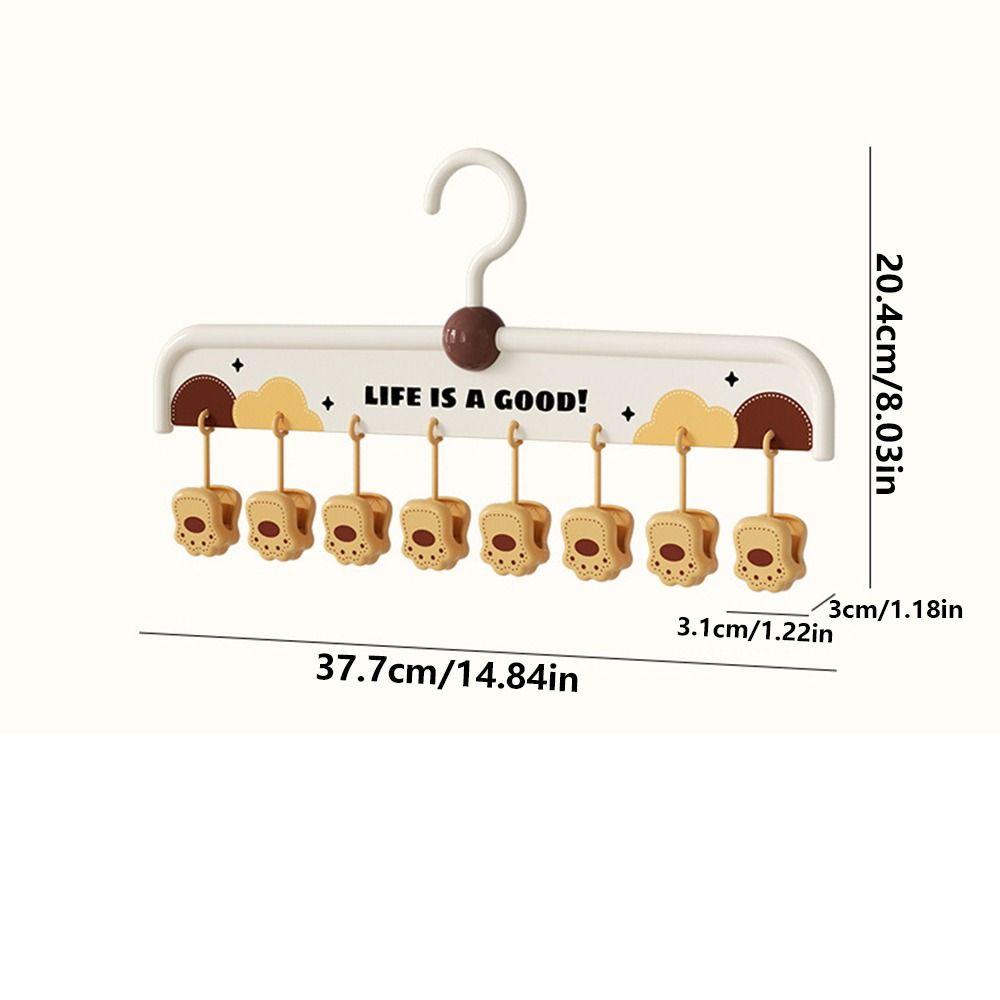 8 Clip Baby Clothes Hangers Portable Cartoon Paw Shape Hanging Sock Clips Windproof Rotatable Socks Organizer Holder Outdoor