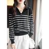 Demana Women's Wool V-neck Striped Knitted Sweater