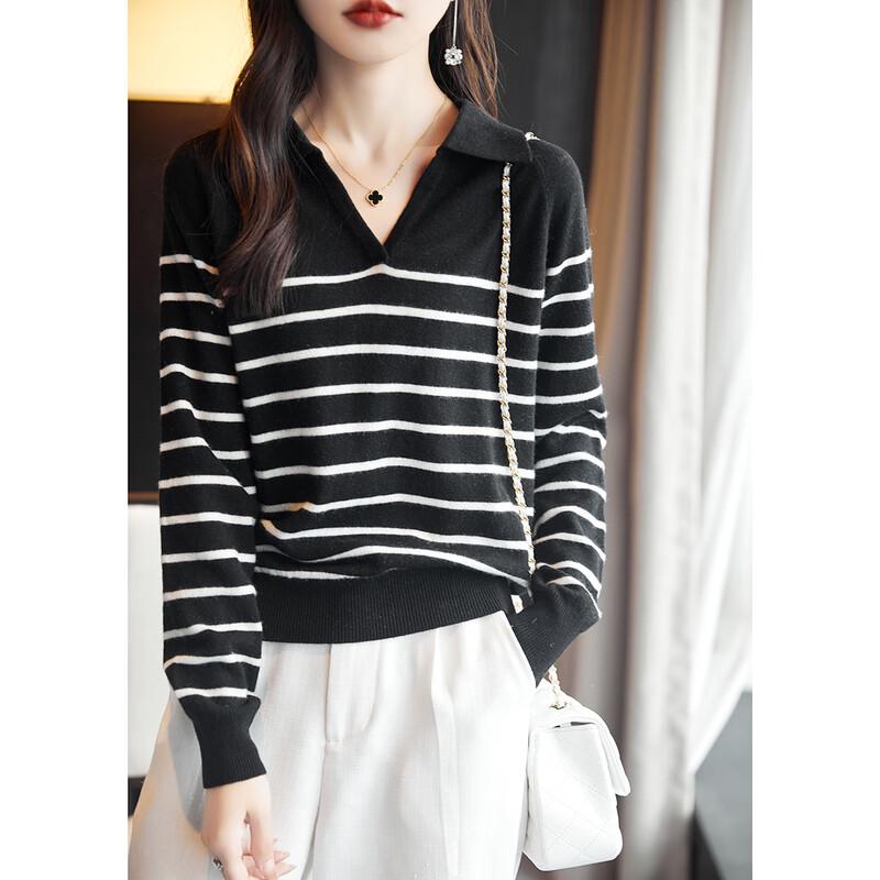 Demana Women's Wool V-neck Striped Knitted Sweater
