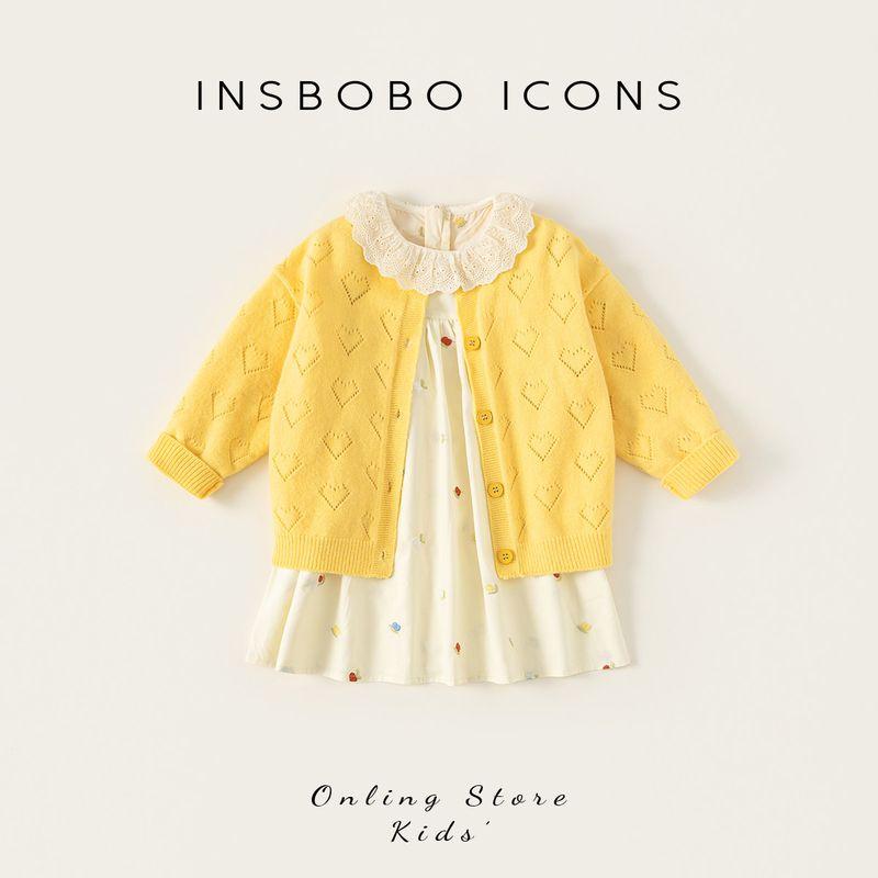 Insbobo Girls Dress 2026 Spring New Style Clothes Children s Stylish Dress Spring and Autumn Beautiful Sweater Dress Yellow Suit 110