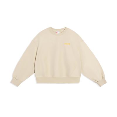 Growth Freestyle Solid Color Long Sleeve Crew Neck Pullover Women Tops Light-Cream-Brown AWDT266-2