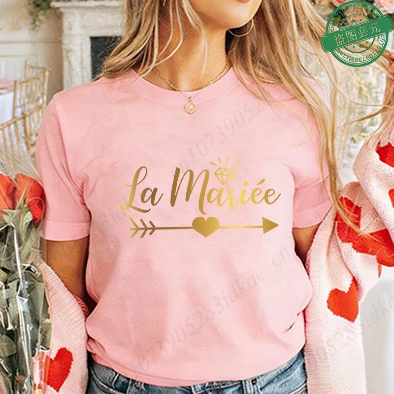 French Bachelorette EVJF Party T-Shirts Future Bride Team Gold Foil Print Women Clothing Short Sleeve Tees for Bridal Shower
