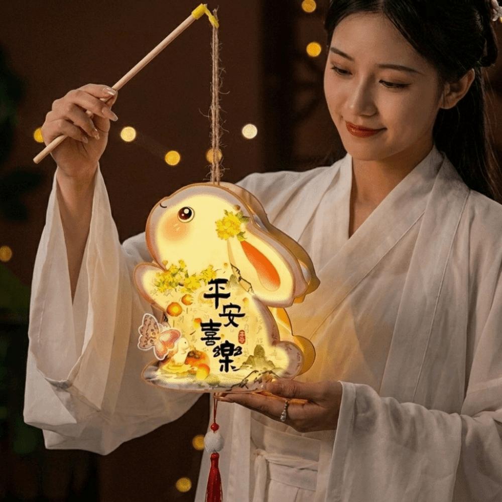 Glowing Rabbit Lanterns Wood Lantern DIY Material Package Mid-Autumn Festival