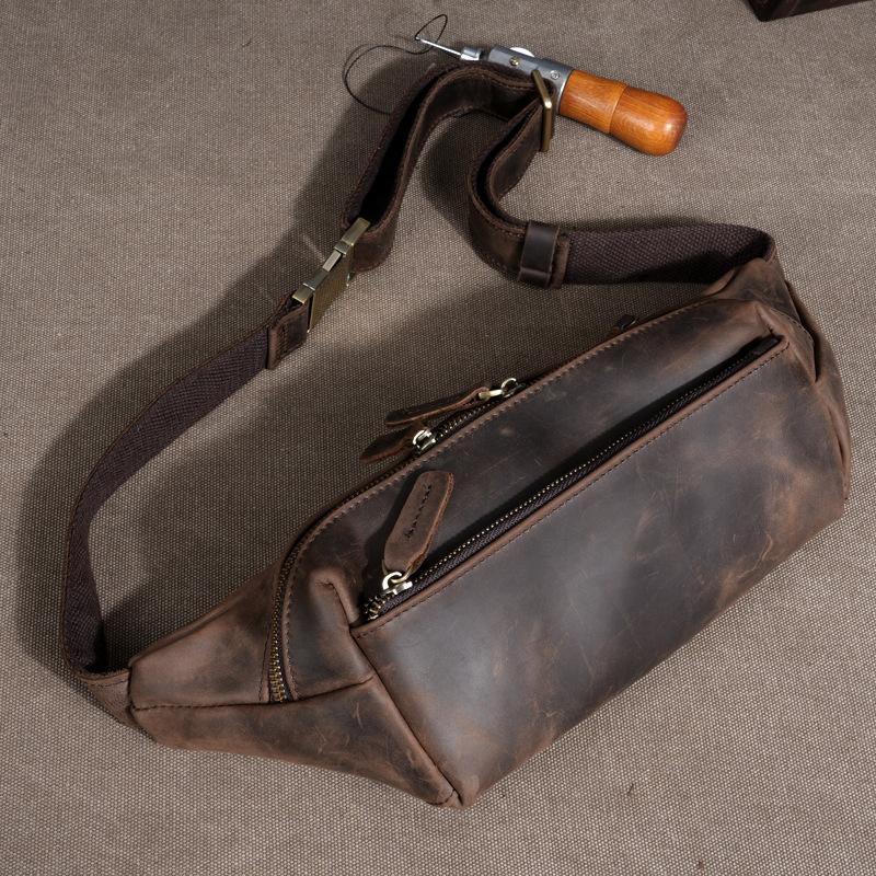 

Head Layer Cowhide Men s Chest Bag, Men s Leather Diagonal Shoulder Bag, Casual Crossbody Bag, Shoulder Bag, Diagonal Cross Small Backpack Waist Bag темно-коричневого кольору