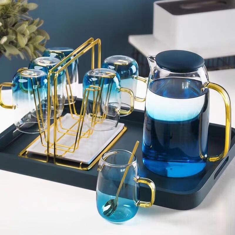 Marble-Style Glass Water Pitcher Set