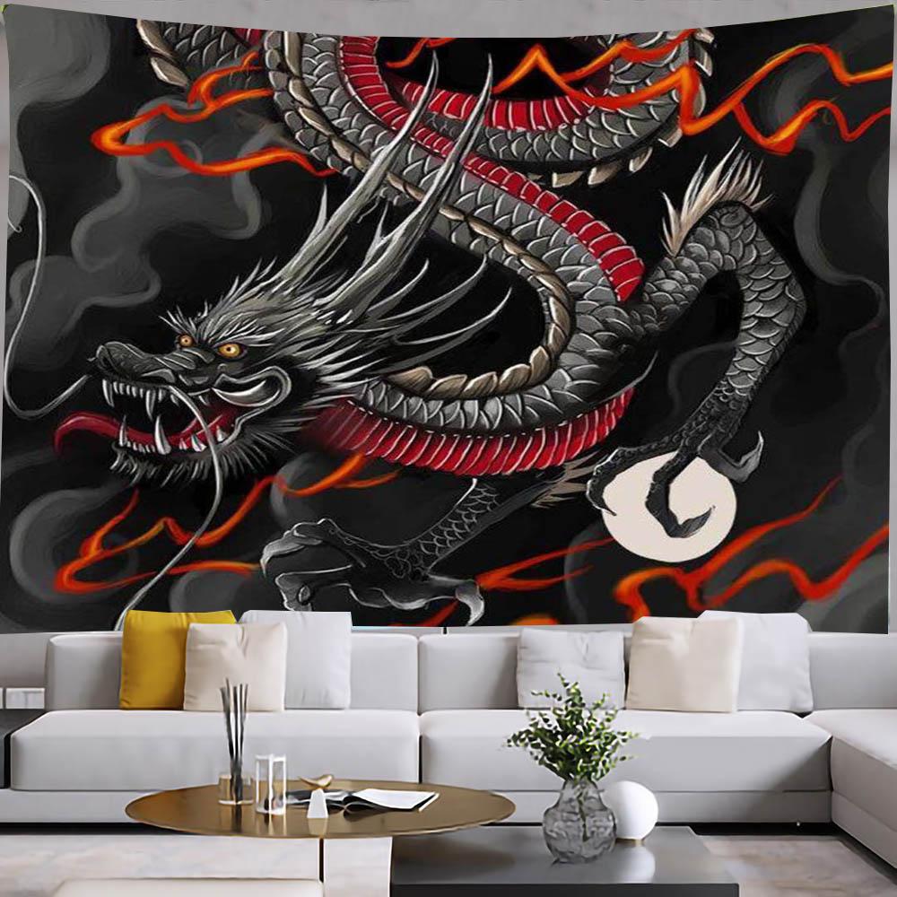 Chinesischer Drache Wandteppich, Hippie-Kunst, Wandbehang, psychedelisch, ästhetisch, Raumdekoration, Decke, Zuhause, Schlafzimmer, Dekoration, Boho, Zuhause, Dezember