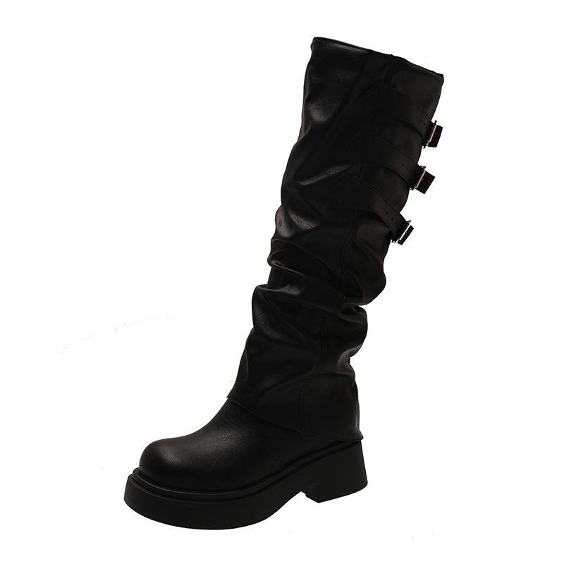Maillard Pleated Pile Boots Women's 2025 New Muffin Thick-soled Trousers Boots But Knee-high Knight Boots