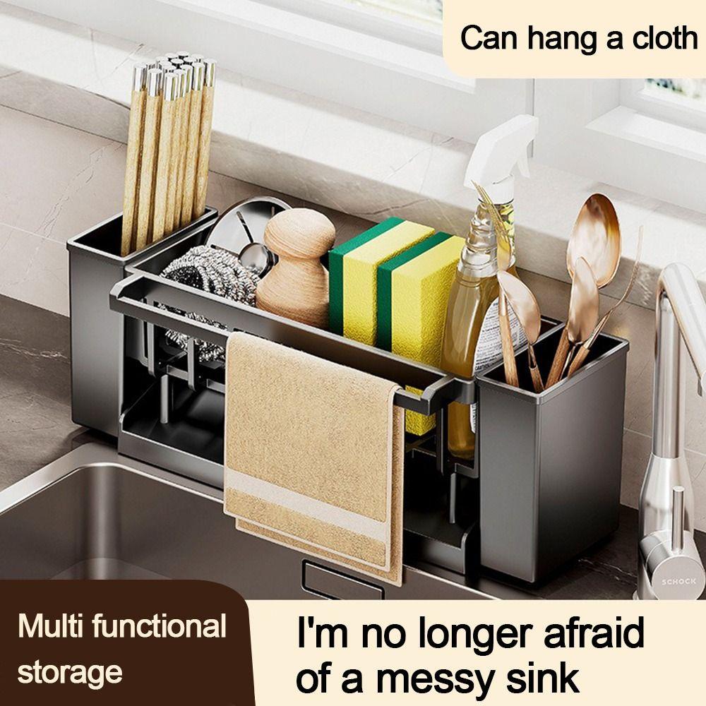 

Plastic Self-draining Sink Shelf Large size Soap Basket Bathroom Shampoo Shelves сірий