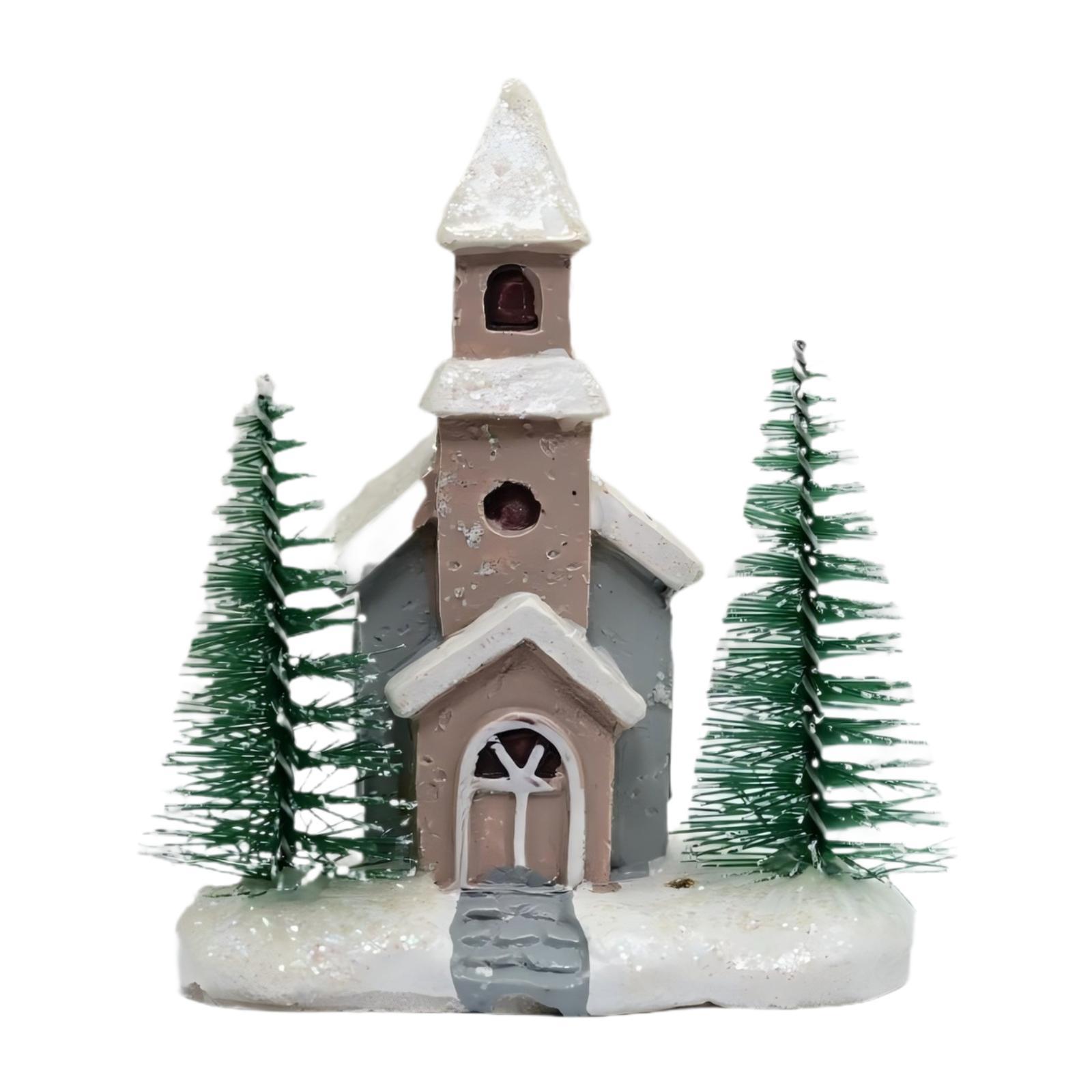 Christmas Village House Figurine Christmas Ornament Xmas Kids Gift Sculpture Village Scene for Indoor Home Christmas Holiday