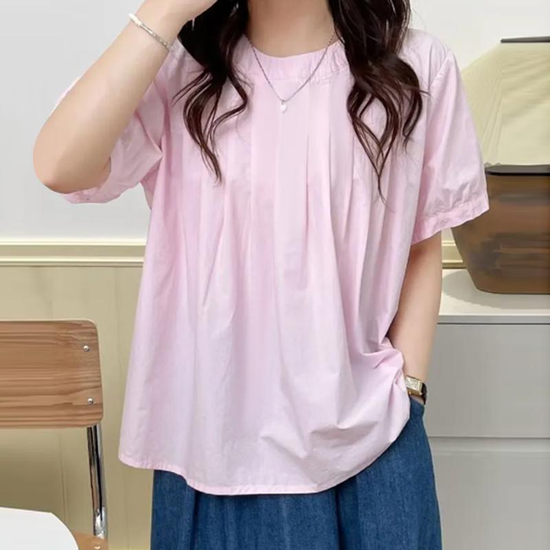 

VONDA Женские летние блузки с круглым вырезом и коротким рукавом в полоску S розовый