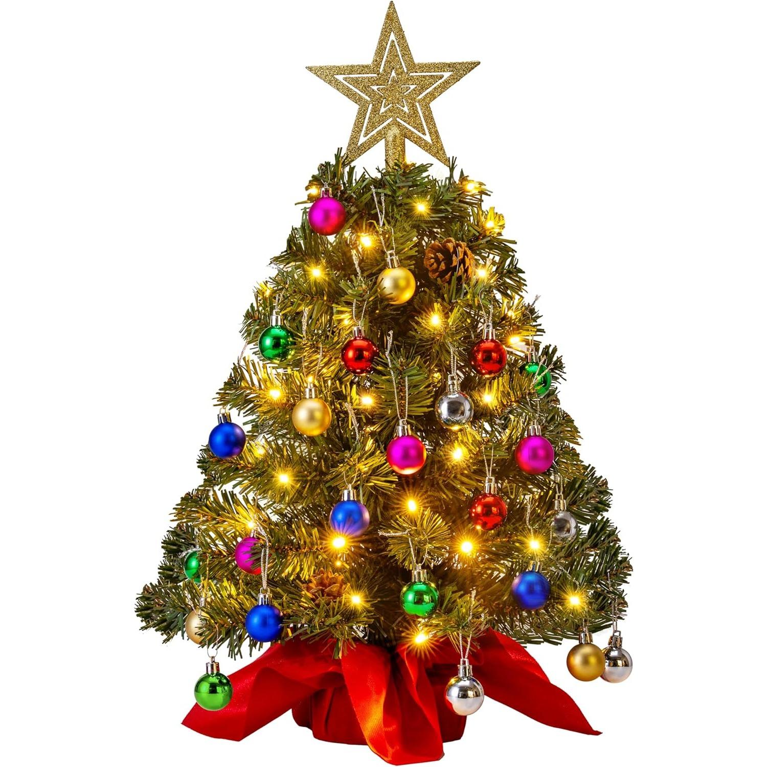 

JOYFY 24 /2 фута Предварительно украшенная настольная рождественская елка с теплыми огнями и сосновыми шишками для лучшего праздничного сезона рождественское украшение 0.6M