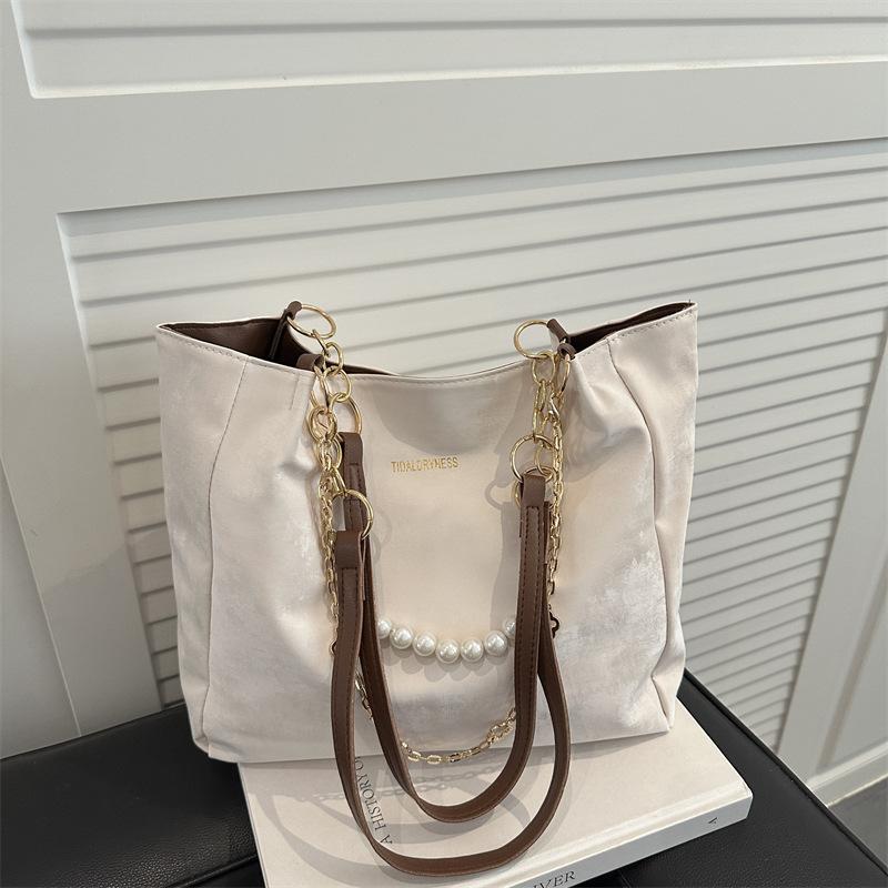 Women s bag 2 new versatile commuter texture pearl chain large capacity casual shoulder tote bag
