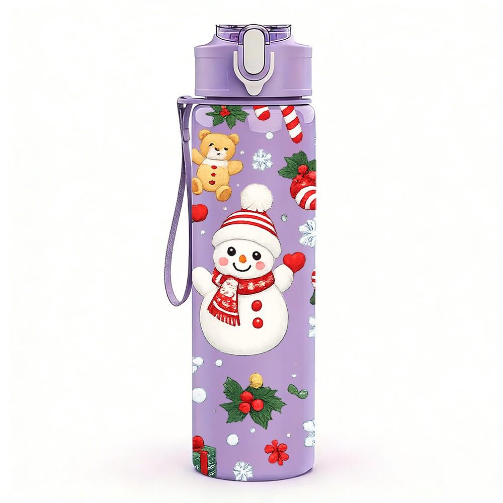 1PC Santa Gnome Snow Christmas Pattern Print 750ml Color Plastic Sports Water Bottle Leakproof Flip Straw Lid Suitable for Sports Office Home Use
