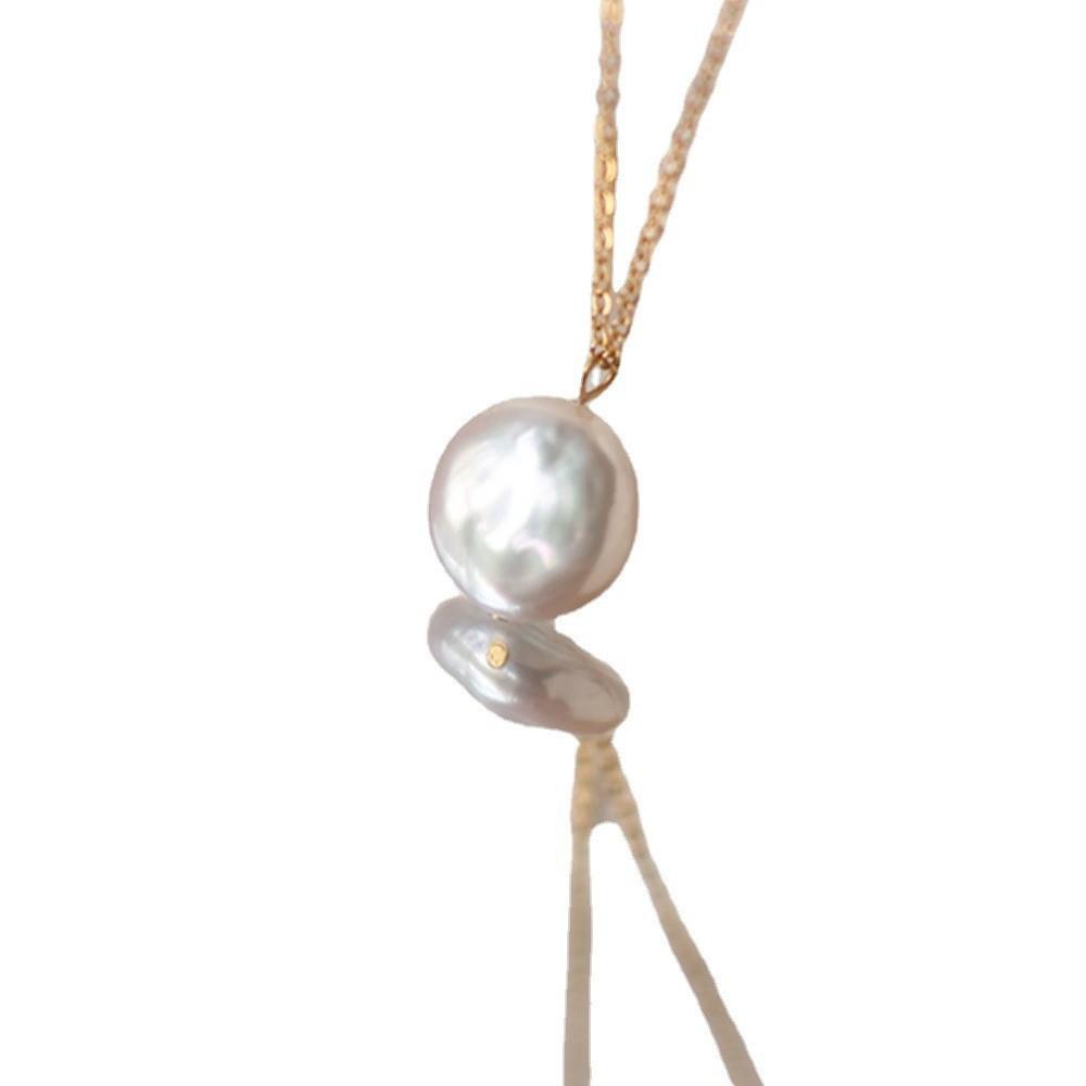 Nuovo prodotto estivo versatile catena per clavicola con perle d'acqua dolce piatte rotonde super fata temperamento stile semplice e bello collana