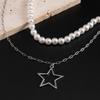 Bolt/Star Pendant Choker Layered Necklace Imitation Pearls Bead Neckchain for Women Girls Fashionable Jewelry Gift