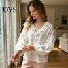 Lockere Bluse Damen Rüschen V-Ausschnitt Bluse, Laternenärmel Festliches Lässiges Oberteil, Profil Falten Einfarbige Hemdbluse für Herbst Dame