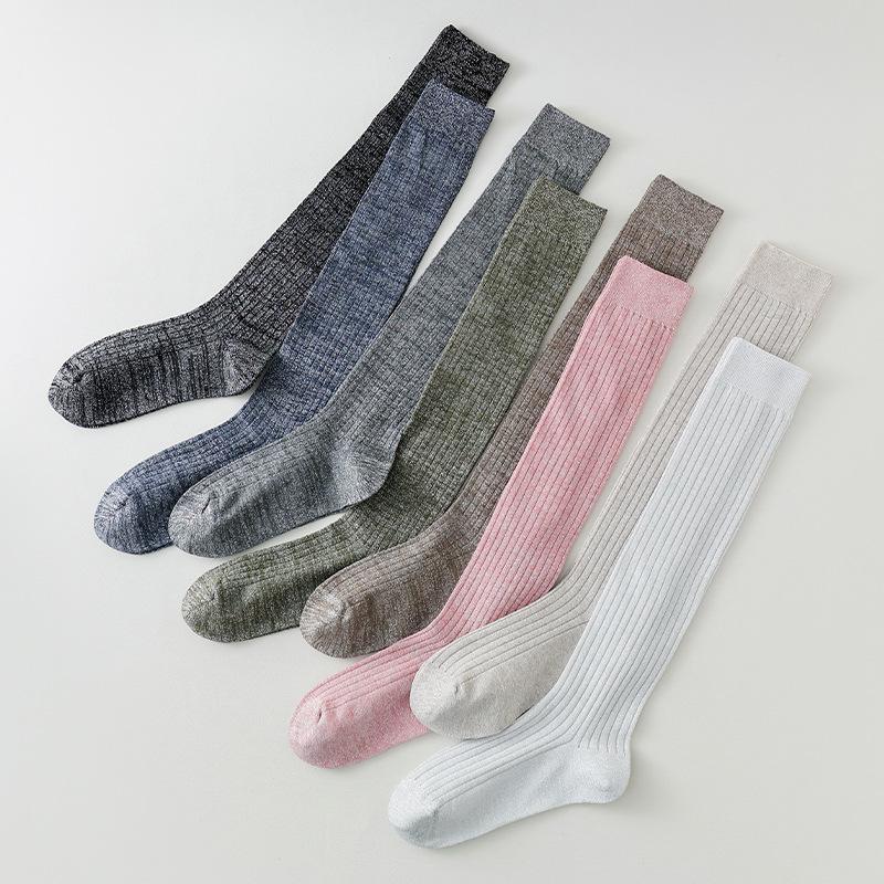 Calf Socks, Girls' School Style, Vertical Stripes, Spring and Autumn Thin Long Tube, Pile Mid-tube Socks, Versatile Leather Shoes