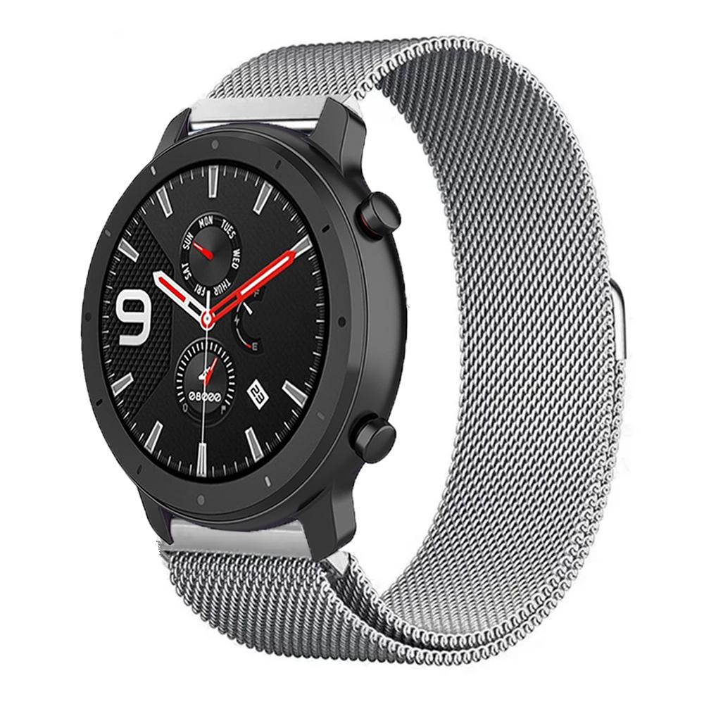 

20mm 22mm Magnetic Milanese Strap for Amazfit Active 2/GTS 4 3 mini/GTR 47mm Metal Wristband for Amazfit Balance 2 1/Bip 6 Belt 22mm Universal серебряный