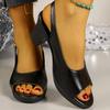 Women's shoes thick heel round head buckle empty single shoes summer new temperament lady elegant high heel fish mouth sandals