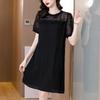 Women's Black Chiffon Summer Dress - Short Sleeves, Slimming, Plus Size, Loose Fit, 2026 New Style for Middle-Aged Mothers