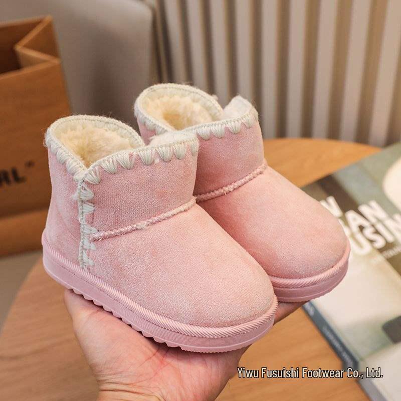 2025 Korean Style Suede Girls' Breathable All-Season Warm Snow Boots, Cotton Boots for Middle and Big Kids