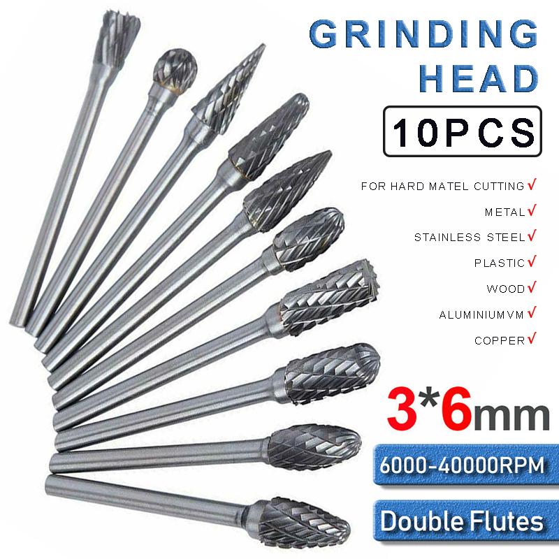 Buy 10pcs Tungsten Carbide Burrs Cutters Rotary End Mill Bits 3x6mm 1/8