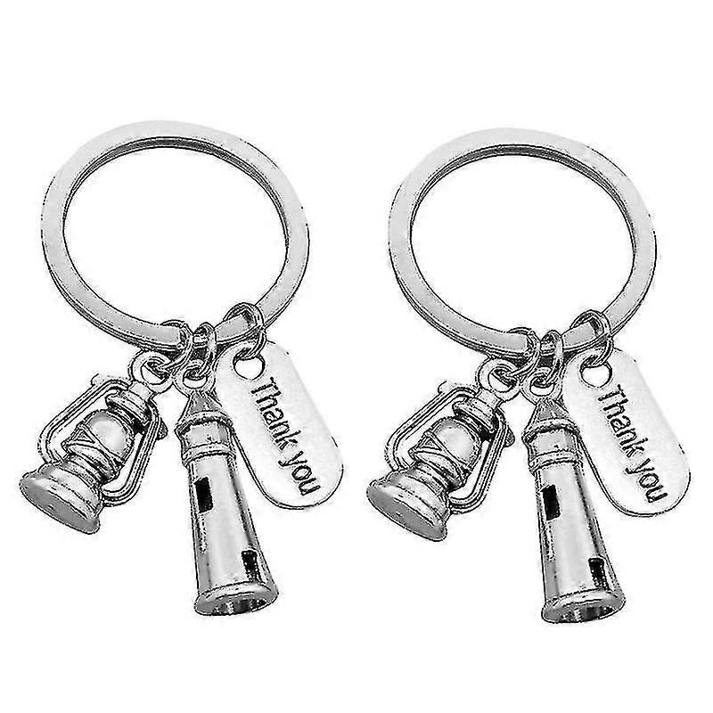 2 Pcs Thank You Keychain Lighthouses Hanging Keyring Kerosene Lamps Decorative Key Holder Gift For Teacher Friend Colleague