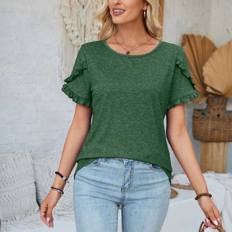 Damen Rundhals-Oberteil Lässiges Patchwork Einfarbiges Lockeres T-Shirt