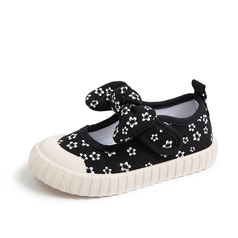 Girls cute bow canvas shoes Velcro