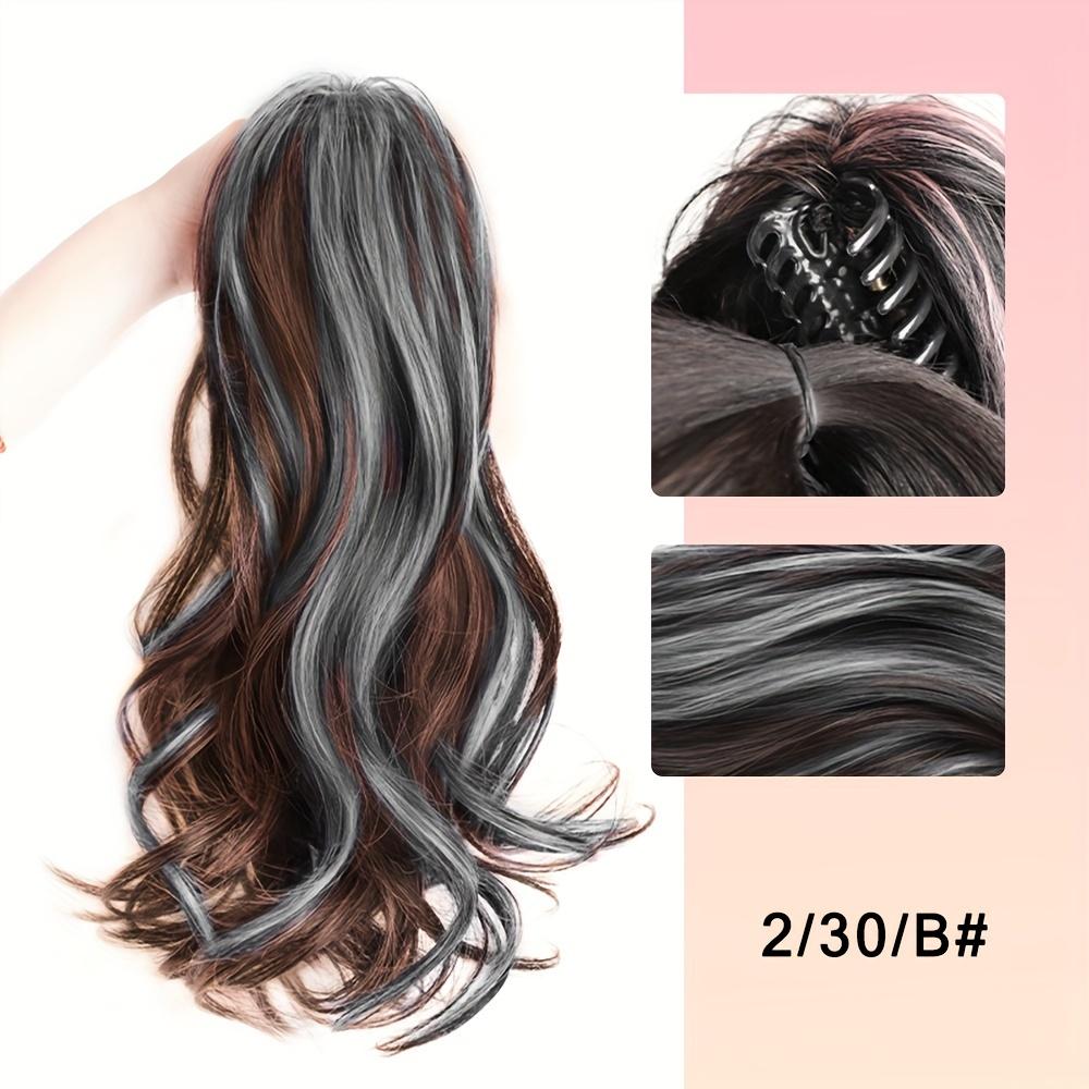 Elegant Highlights Color Synthetic Fiber Ponytail Claw Clip In Hair Extensions For Women 14 Inch Wavy Fountain Ponytail