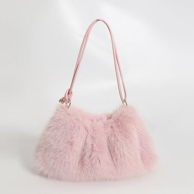 Yogodlns Women's Autumn and Winter Handbag Imitation Fur Fashion Hundred with Plush Bag Solid Color Large Capacity Zipper Shoulder Bag