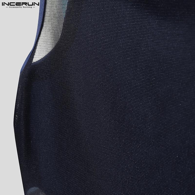 INCERUN Men Strap Sleeveless Mesh Sheer Irregular Skinny Tank Tops Underwear