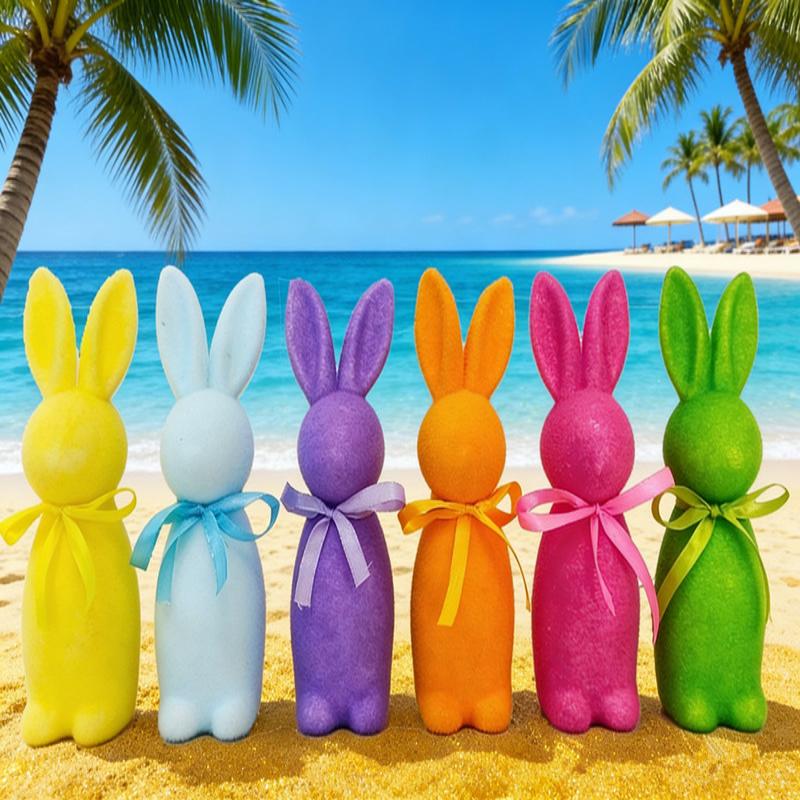 Velikonoční králíček s velurem Dekorace Roztomilý stojící velikonoční králík soška s motýlkem Jarní středový dekor na stůl Dekorace do školky a domova