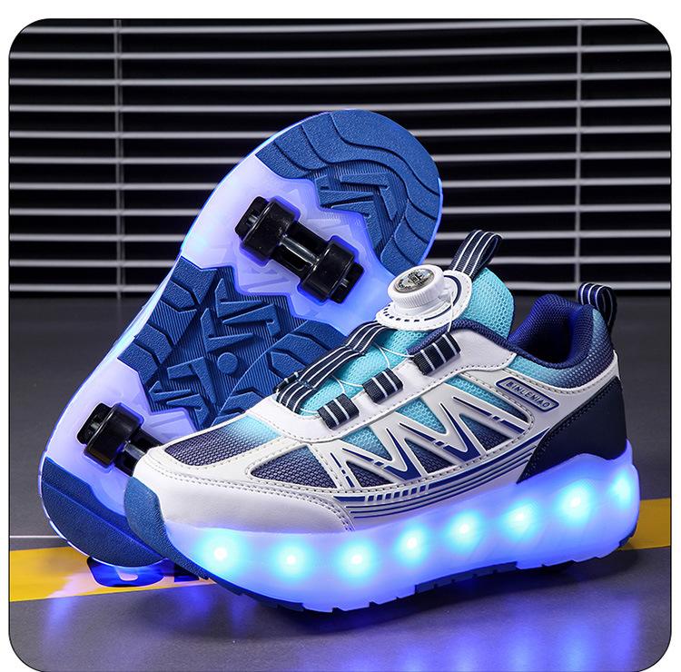 Runaway Shoes Kinderen 6-12 Jaar Dames Vierwielige Afneembare Kinderrolschaatsen Jongens USB Oplaadbare Lichtgevende Vervormde Schoenen 34