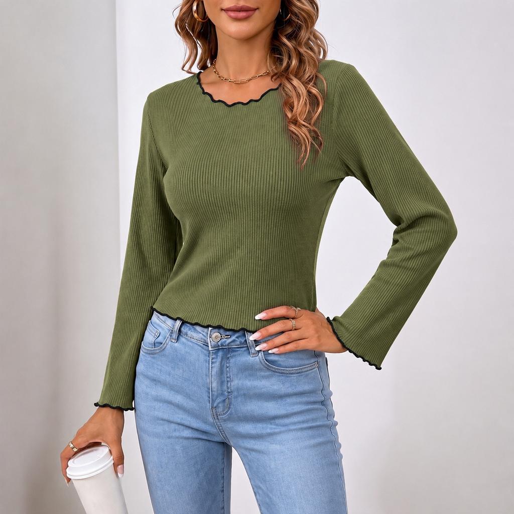 Women's Color Long Sleeve Sweater with - Loose Fit Casual Top