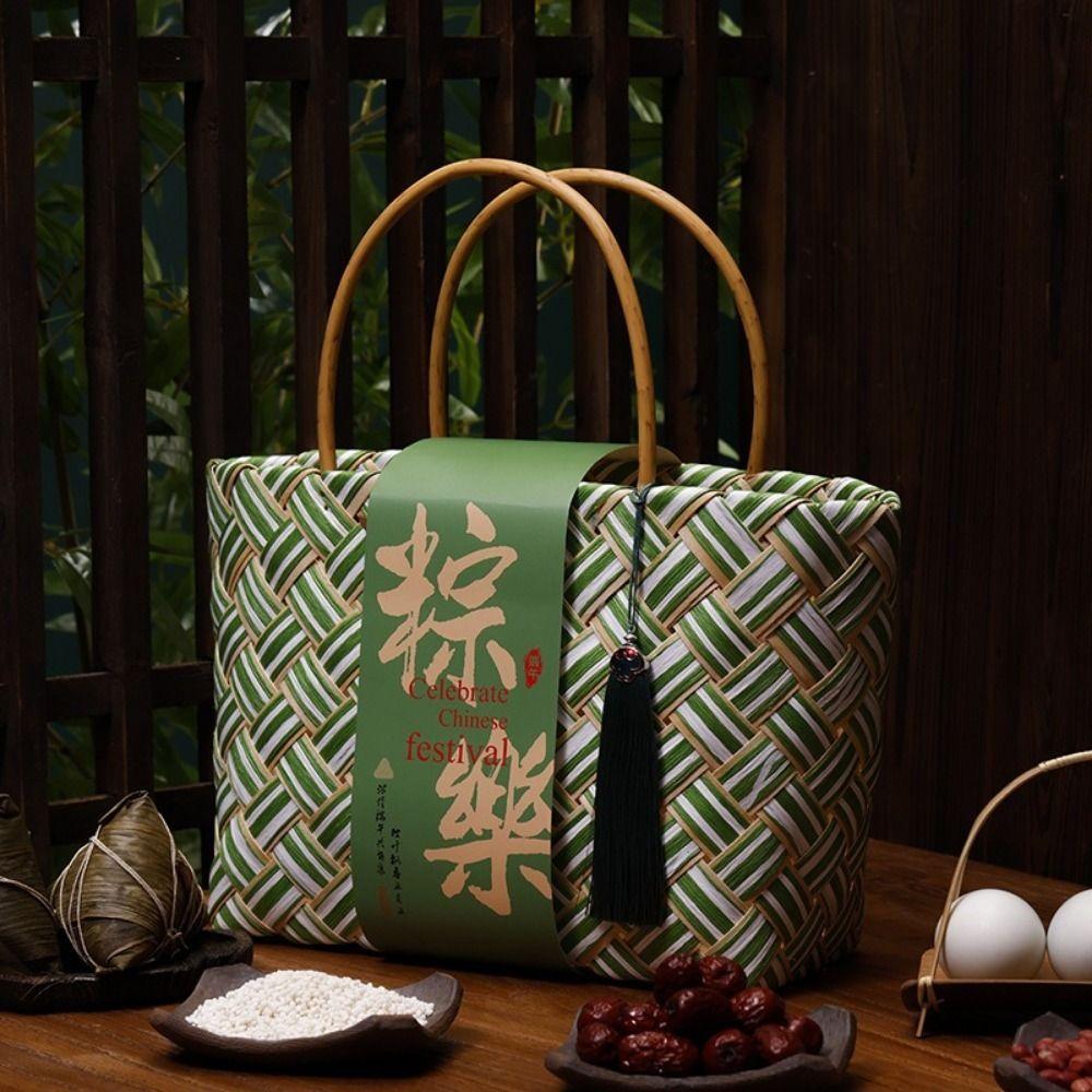 Bamboo Handwoven Storage Basket Chinese Style Gift Box Gift Packaging Handbag  Mid Autumn Festival