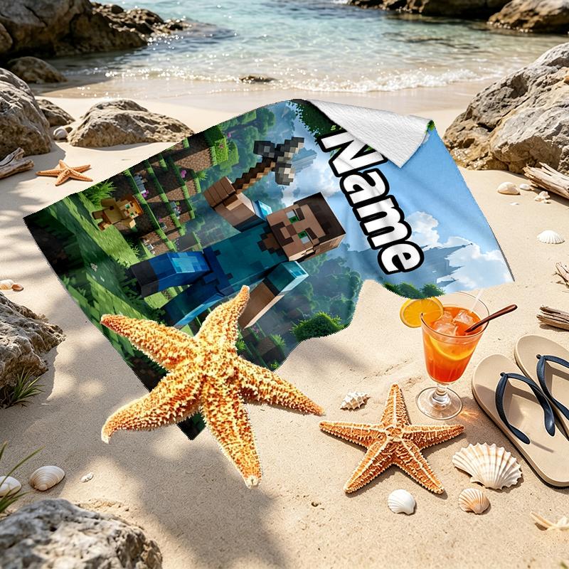 Custom Name Personalized Gamer craft Print Beach Towel, for Trip Camping Beach Party Home Decor, Birthday Gift for Family & Friends