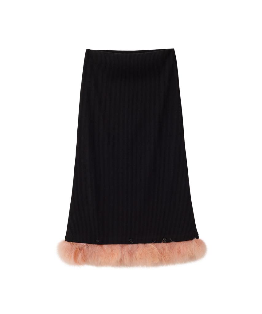 Salon De Yon Fur Trimming Skirt_ Black